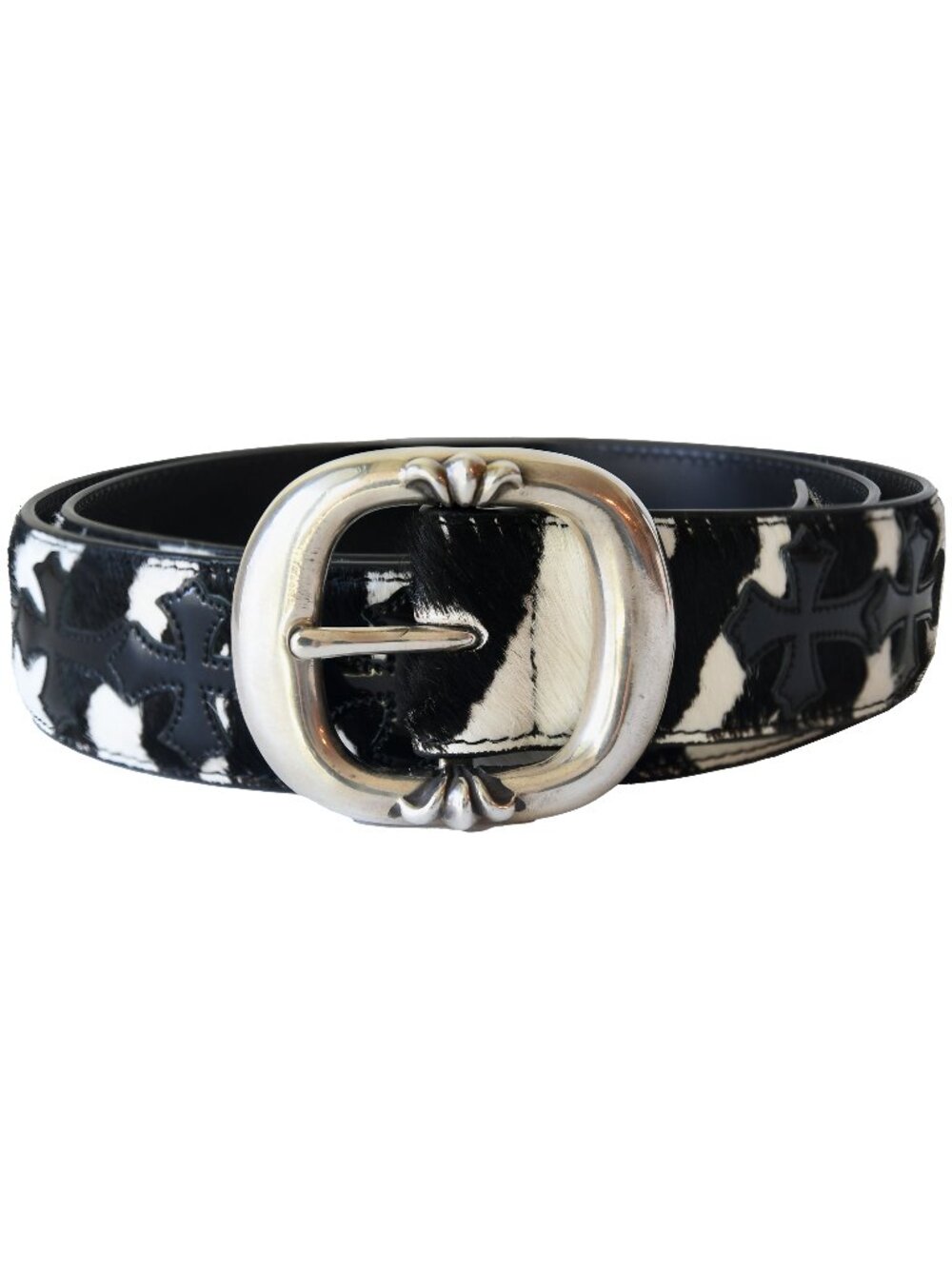 Chrome Hearts Cross Patch Zebra Pony Hair Gunslinger Belt Black White